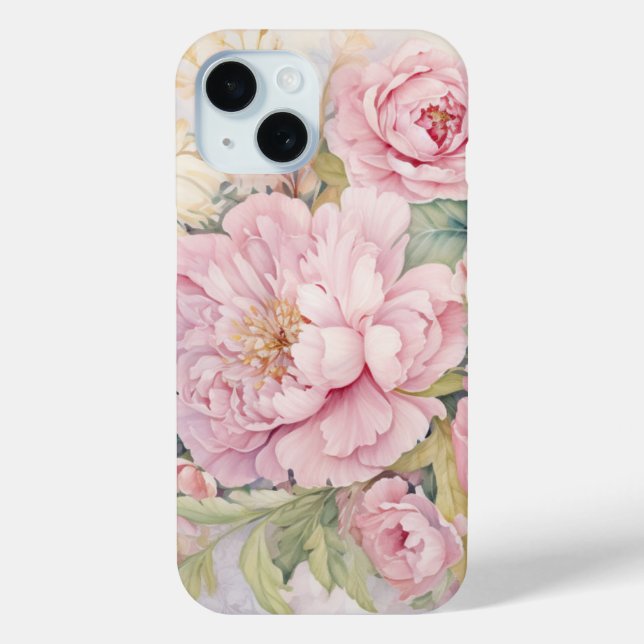 Coques Case-Mate iPhone Belles pivoines roses aquarelles (Verso)