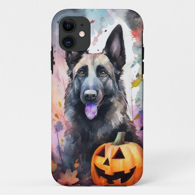 Coques Case-Mate iPhone Berger Belge D'Halloween Avec Peur Citrouille (Dos)
