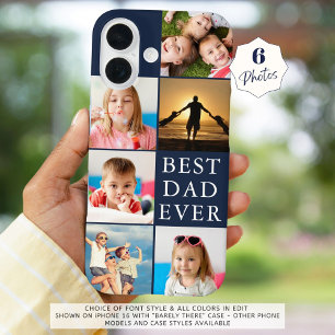 Coque Pour iPhone 16 BEST DAD EVER 6 Photo Collage Navy Blue