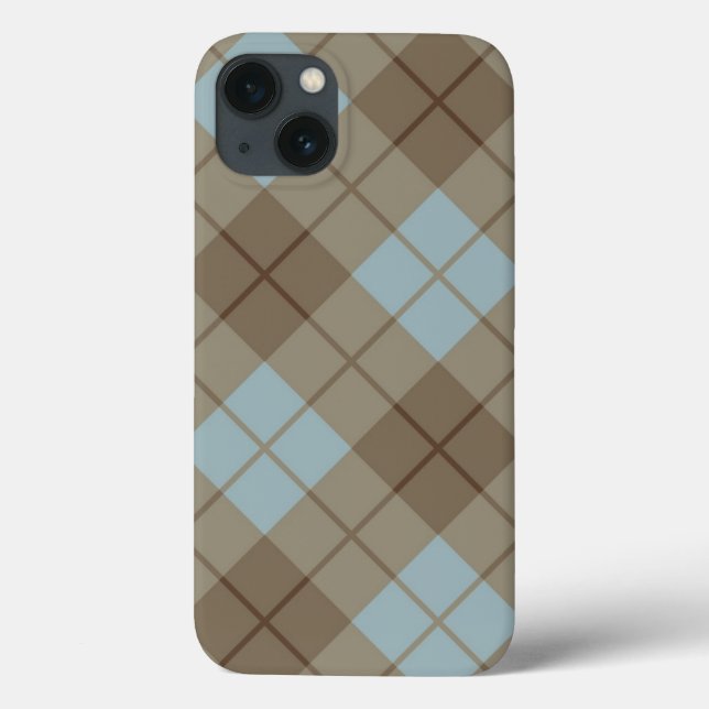Coques Case-Mate iPhone Biais Plaid en bleu et Brown (Verso)