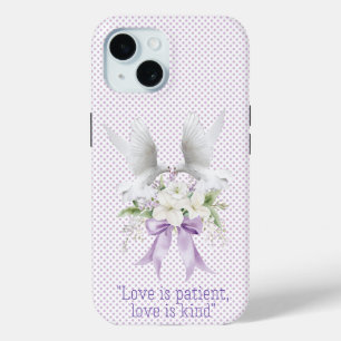 Coque Case-Mate iPhone Bible Féminin Mauve Petits Points Colombe Blanche 