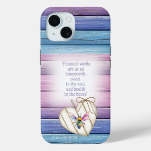 Coque Case-Mate iPhone Bible Mauve Bleu Bois Féminin Cœur Aquarelle Abeil