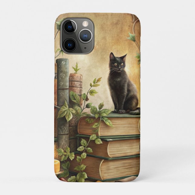 Coques Case-Mate iPhone Bibliothèque de chat noir enchantée (Dos)
