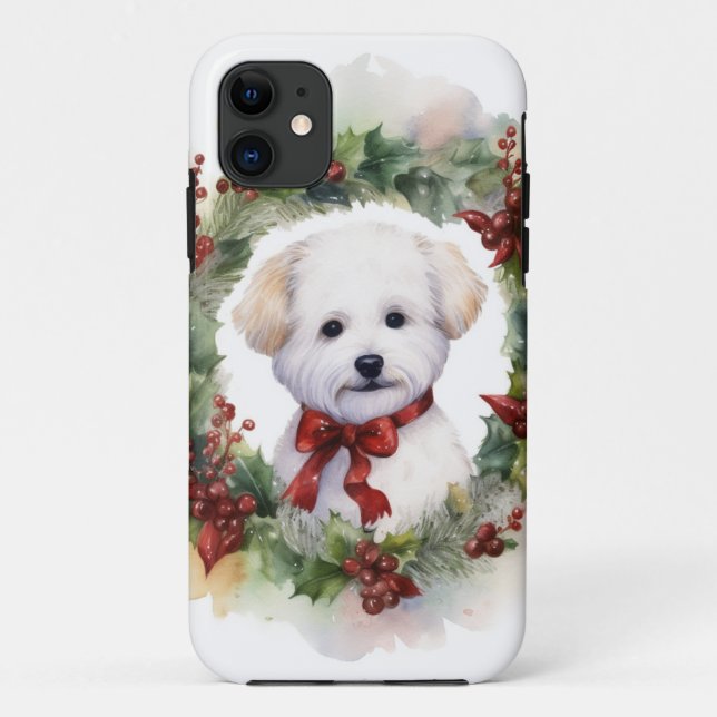 Coques Case-Mate iPhone Bichon Frise Wreath Festive Pup (Dos)