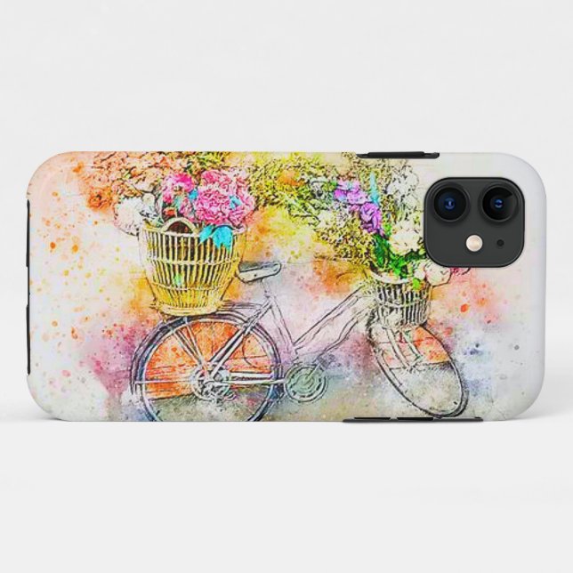 Coques Case-Mate iPhone Bicyclette et fleurs (Dos (Horizontal))