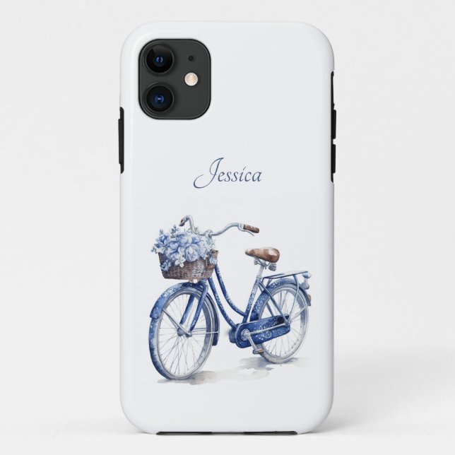 Coques Case-Mate iPhone Bicyclette florale bleue de Delft personnalisée (Dos)