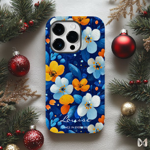 Coque Case-Mate iPhone Bien-être Élégance Florale Vibrante Bleu et Orange