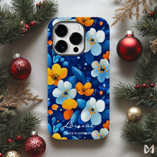 Coque Case-Mate iPhone Bien-être Floral Vibrant Élégance Bleu & Orange