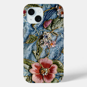 Coque Case-Mate iPhone Bijou brodé Floral Denim Texture
