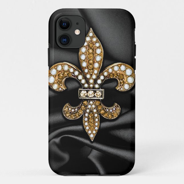 Coques Case-Mate iPhone Bijou de Black Fleur De Lis Satin d'or (Dos)
