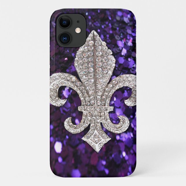 Coques Case-Mate iPhone Bijou étincelant Fleur De Lis Sequins Violet (Dos)