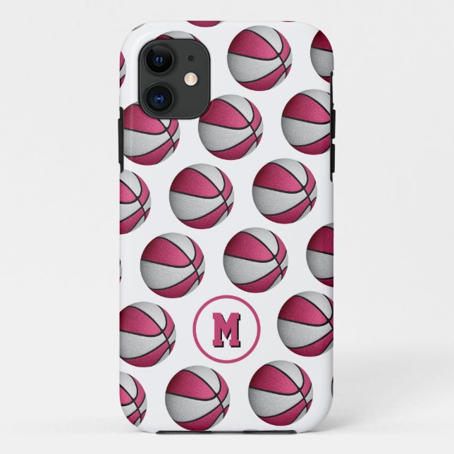 Coques Case-Mate iPhone billes de basket blanc rose girly motif monogramme (Dos)