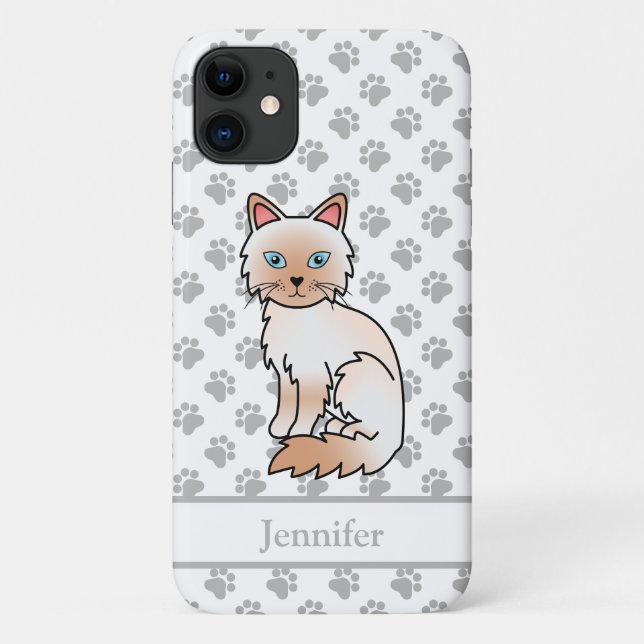 Coques Case-Mate iPhone Birman / Ragdoll Point Rouge Chat Mignon & Nom (Dos)