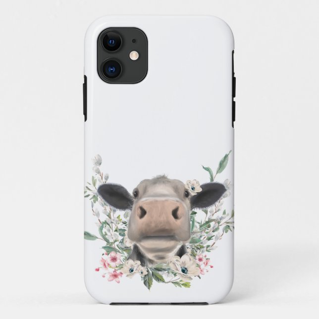Coques Case-Mate iPhone bisou de nez de vache fleurs aquarelle gris animal (Dos)
