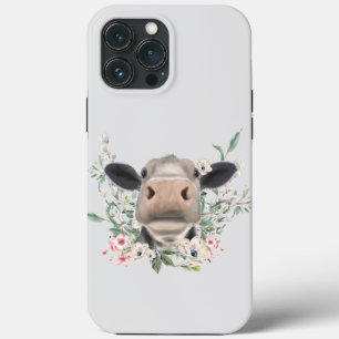 Case-Mate iPhone Case bisou de nez de vache fleurs aquarelle gris animal
