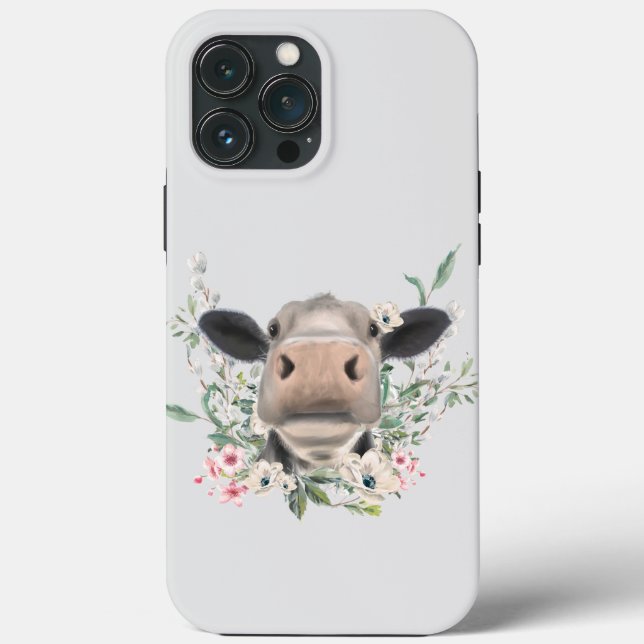 Coques Case-Mate iPhone bisou de nez de vache fleurs aquarelle gris animal (Verso)