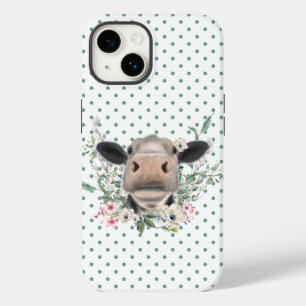Coque Case-Mate iPhone bisou de nez de vache fleurs aquarelle gris animal