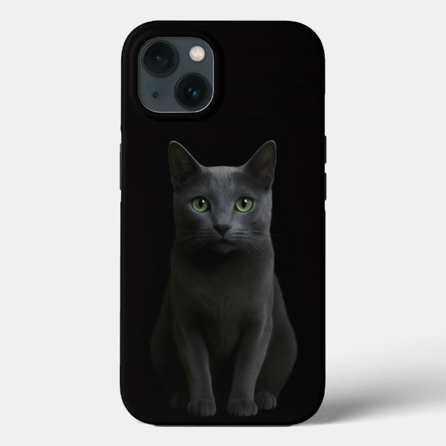 Coques Case-Mate iPhone Black 4 Luxe iPhone 13, Russian Blue Cat (Verso)