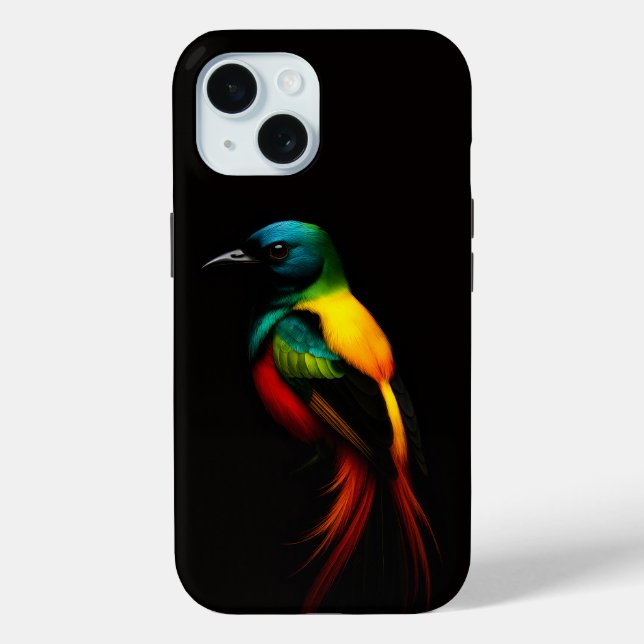 Coques Case-Mate iPhone Black 4 Luxe iPhone 15 Coque-Mate, Rainbow Bird (Verso)