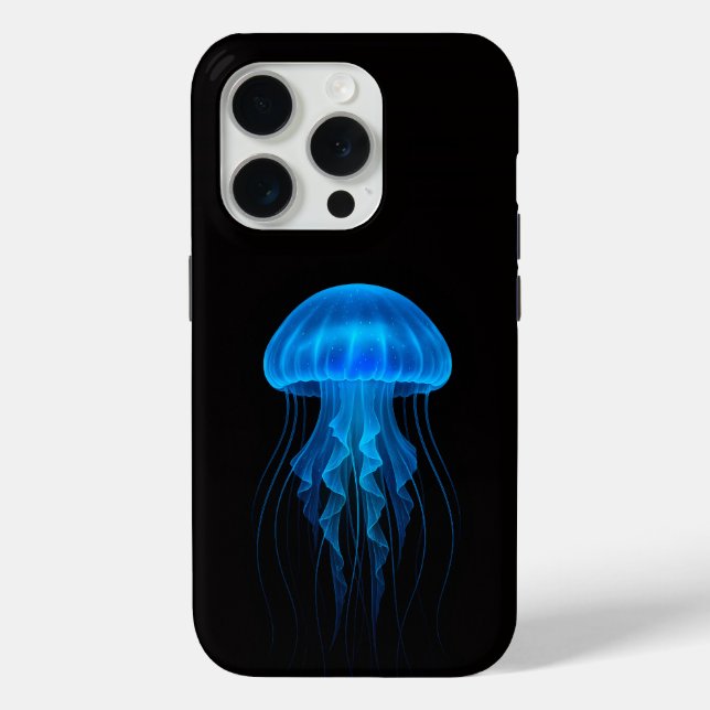 Coques Case-Mate iPhone Black 4 Luxe iPhone 15 Pro Mate, Méduse Bleue (Verso)