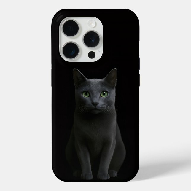 Coques Case-Mate iPhone Black 4 Luxe iPhone 15 Pro Mate, Russian Blue Cat (Verso)