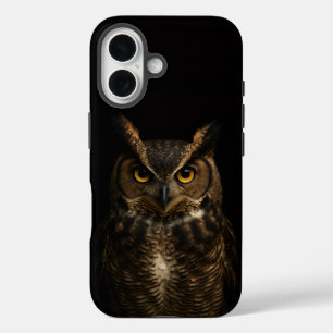 Coque Pour iPhone 16 Black 4 Luxe iPhone 16 Coque-Mate, Golden Eye Owl