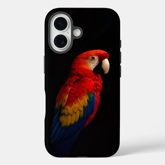 Coques Case-Mate iPhone Black 4 Luxe iPhone 16 Coque-Mate, Scarlet Parrot (Verso)