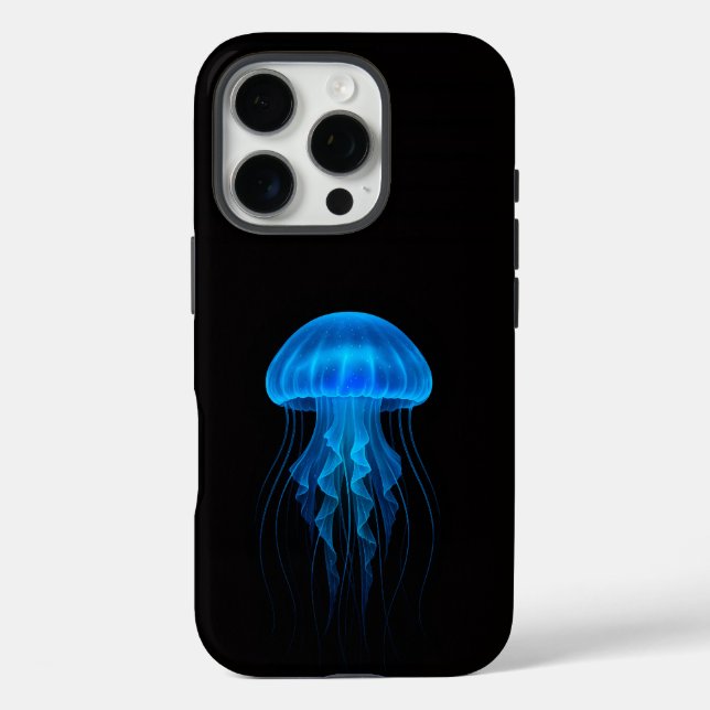 Coques Case-Mate iPhone Black 4 Luxe iPhone 16 Pro, Neon Blue Jellyfish (Verso)