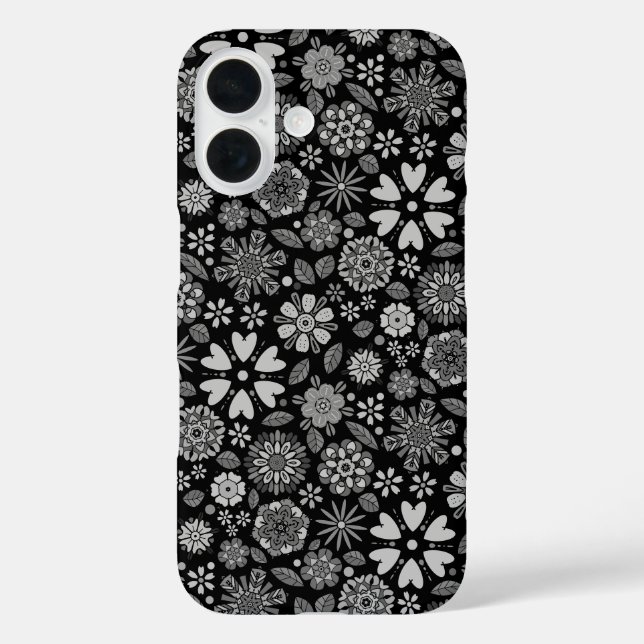 Coques Case-Mate iPhone Black And Gray Retro Floral Art Seamless Pattern (Verso)