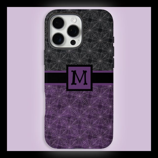 Coques Case-Mate iPhone Black and Purple Gothic Spiderweb with Monogram (Créateur téléchargé)