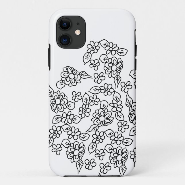 Coques Case-Mate iPhone Black and white cute floral drawing (Dos)