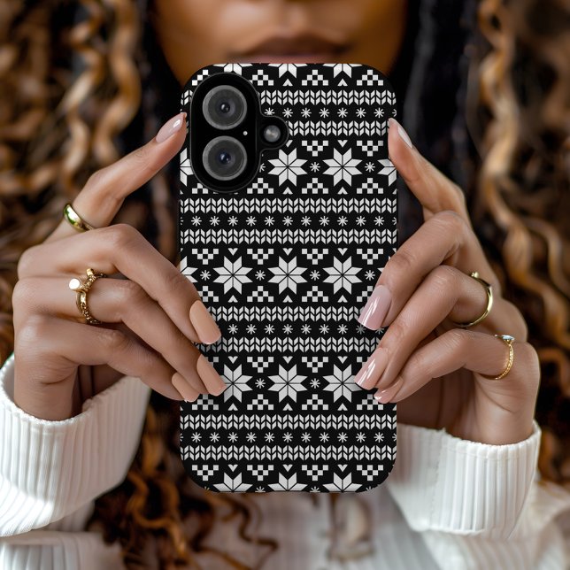 Coques Case-Mate iPhone Black and White Fair Isle Sweat de Noël Imprimer (Créateur téléchargé)
