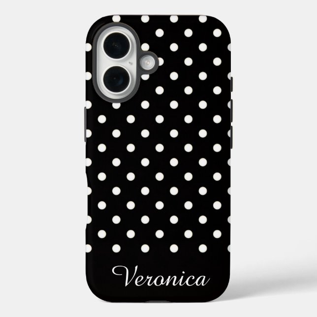 Coques Case-Mate iPhone Black and White Polka Dot Personalized Name  (Verso)