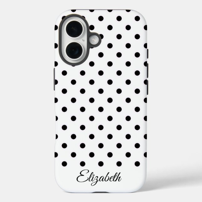 Coques Case-Mate iPhone Black and White Polka Dot Personalized Name (Verso)