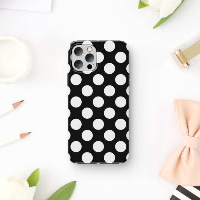 Coques Case-Mate iPhone Black and White Polka Dots, Polka Dot Pattern (Créateur téléchargé)