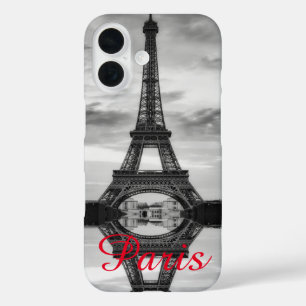 Coque Pour iPhone 16 Black Blanc Tour Eiffel Paris Love City Travel