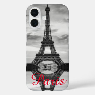 Coque Pour iPhone 16 Black Blanc Tour Eiffel Paris Love City Travel