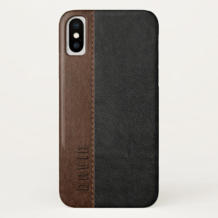 Coque Case-Mate iPhone Black & Brown Faux Vintage Cuir Texture