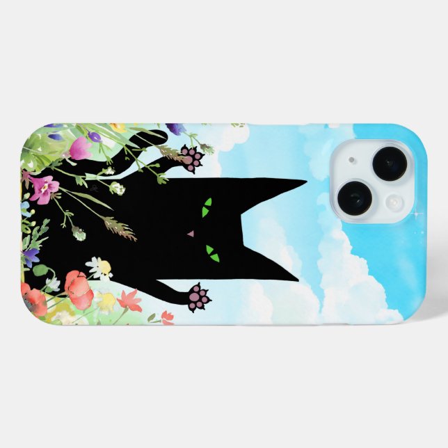 Coques Case-Mate iPhone Black Cat Spring Fever:  Kitty and Flowers (Verso (horizontal))