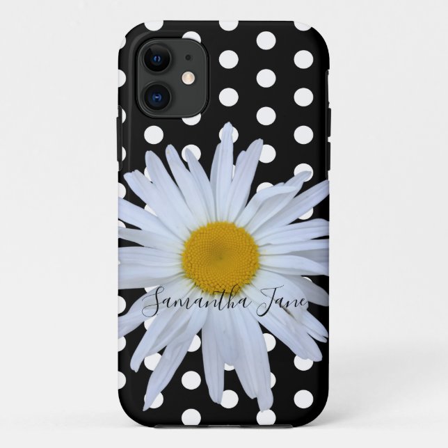 Coques Case-Mate iPhone Black Chic Blanc Pois Fun Daisy Personnalisé (Dos)