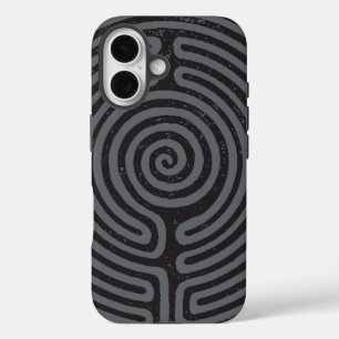 Coque Pour iPhone 16 Black Circle Labyrinthe (Gris) Art fin