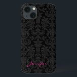 Coque Case-Mate iPhone Black & Dark Gray Vintage Floral Damas<br><div class="desc">Vintage elegment floral pattern in dark gray and black monotones. Customizable monogram version.</div>