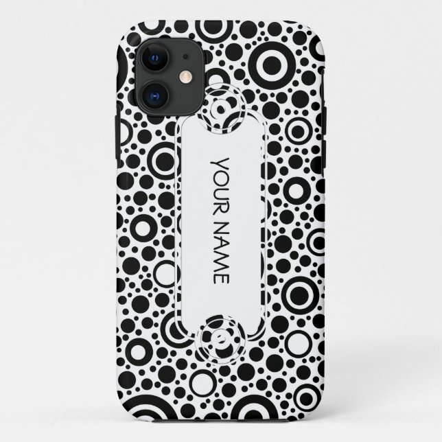 Coques Case-Mate iPhone Black Dots & Circle Pattern + your text & backgr. (Dos)