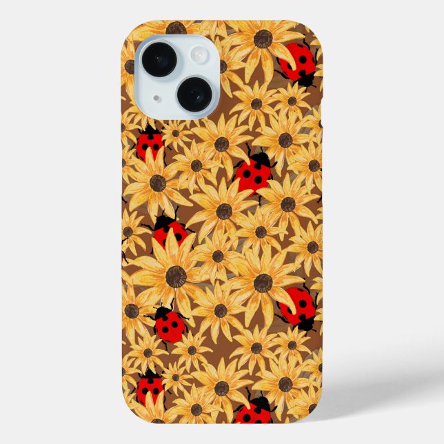 Coques Case-Mate iPhone Black-Eyed Susan And Ladybugs Seamless Pattern (Verso)