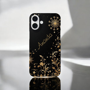 Coque Pour iPhone 16 Plus Black Gold Bloom