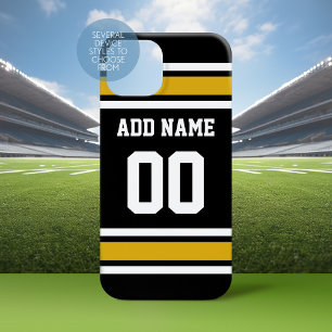 Coque Pour iPhone 14 Black Gold Football Jersey Nom personnalisé Numéro