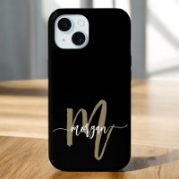 Black Gold Modern Script Girl Monogramme Nom