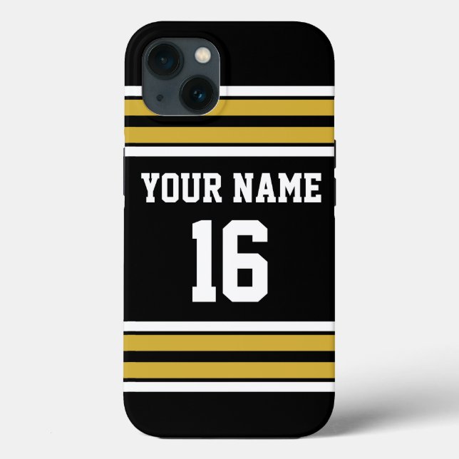 Coques Case-Mate iPhone Black Gold White Team Jersey Numéro personnalisé N (Verso)