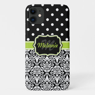 Case-Mate iPhone Case Black Green Monogramme Damask Pois Motif