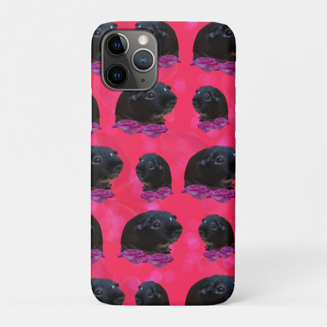 Coques Case-Mate iPhone Black Guinée Pigs On Pretty Pink Rose (Dos)